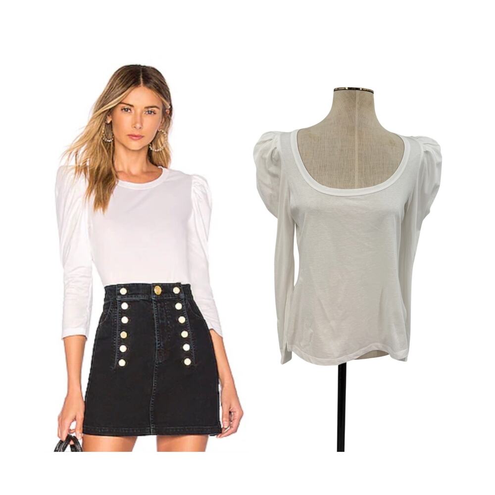 A.L.C. Karlie Puff Sleeve Scoop Neck Cotton Blouse Top White Size Small